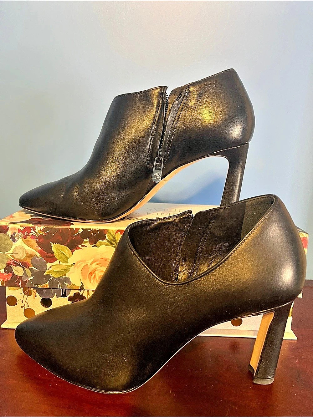 Antonio Melani Black Ankle Booties with Heels, Size 8